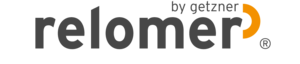 Logo de Relomer de Getzner Werkstoffe sobre fondo verde, con un elemento de diseño naranja.